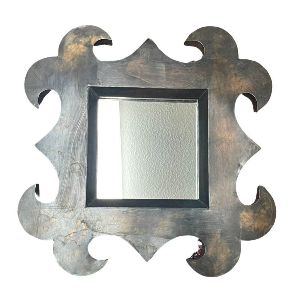 Vintage Wall Mirror Art Nouveau Brass Metal Sculptured and Scrolled w/ Hang Hook